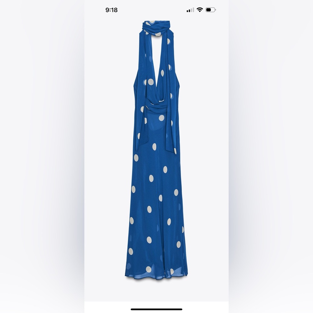 Zara Elegant Blue Polka Dot Dress - Picture 2 of 4